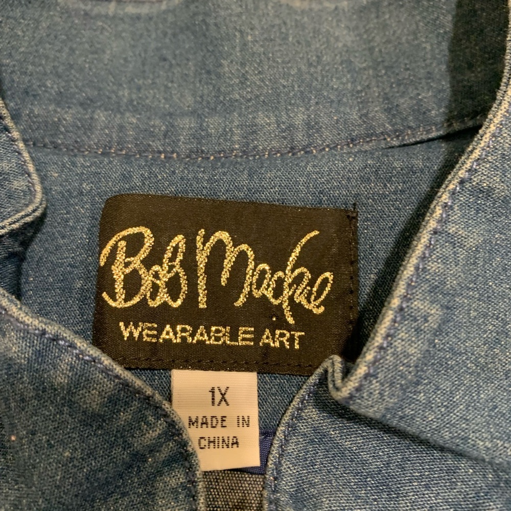 Bob Mackie Blue Jean Jacket with Black Embellishments - Picture 2 of 3